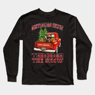 Christmas Australian Kelpie Through The Snow Dog Santa Truck Tree Long Sleeve T-Shirt